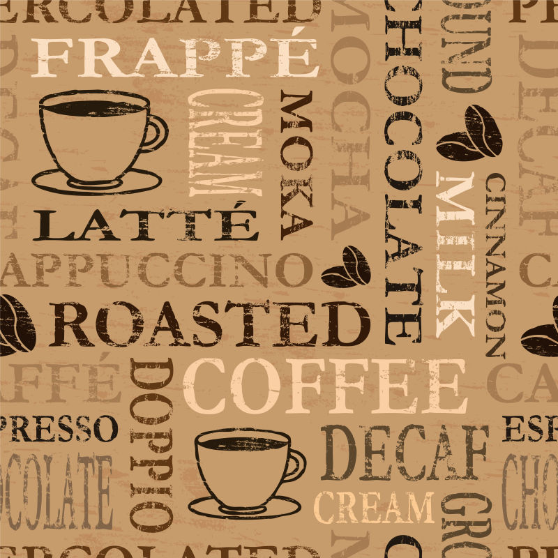 创意矢量咖啡文字元素的装饰设计背景