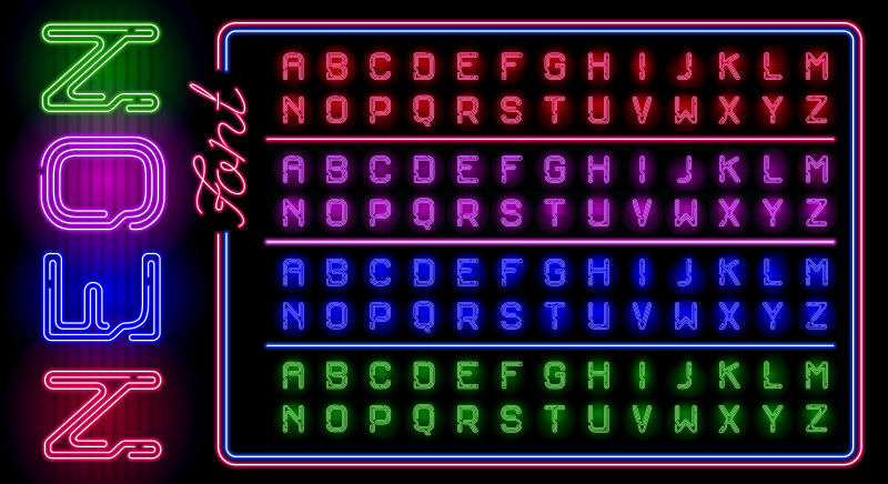 抽象矢量彩色霓虹灯元素的字母设计