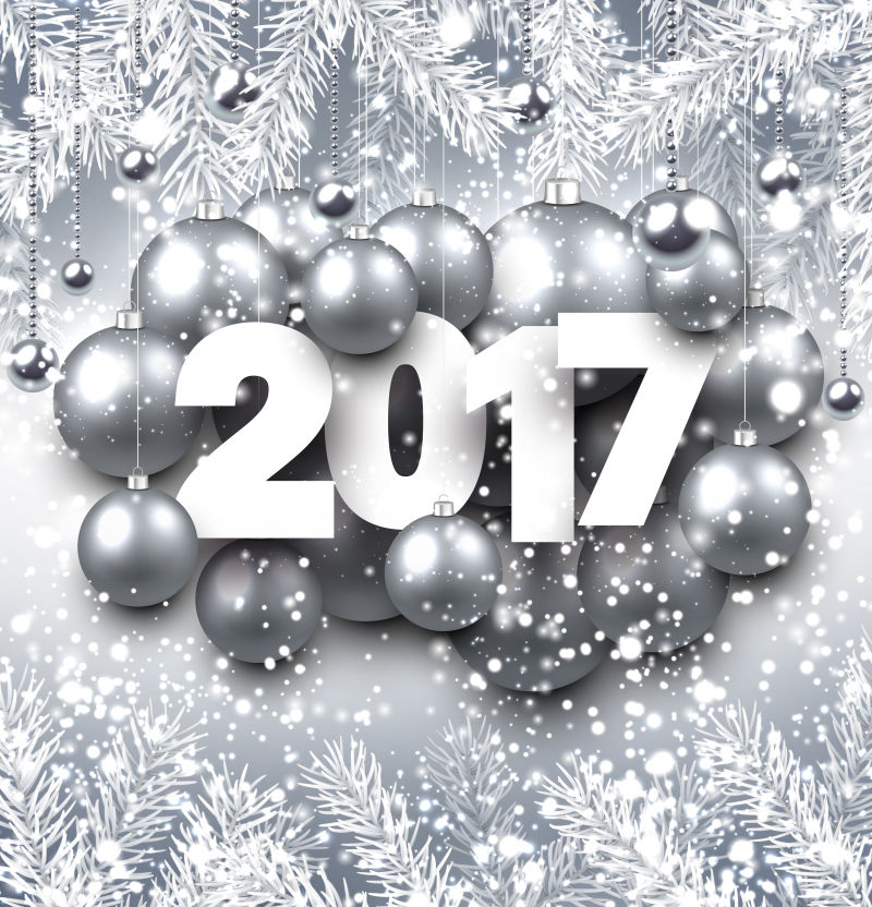 2017银色圣诞球的新年背景矢量