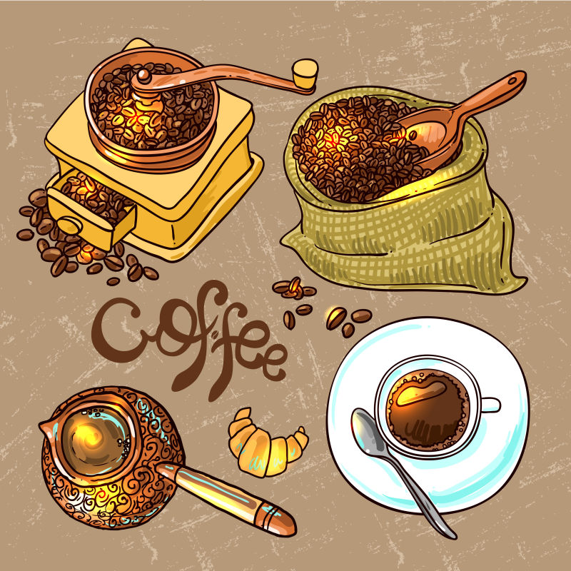 矢量设计咖啡豆和咖啡图