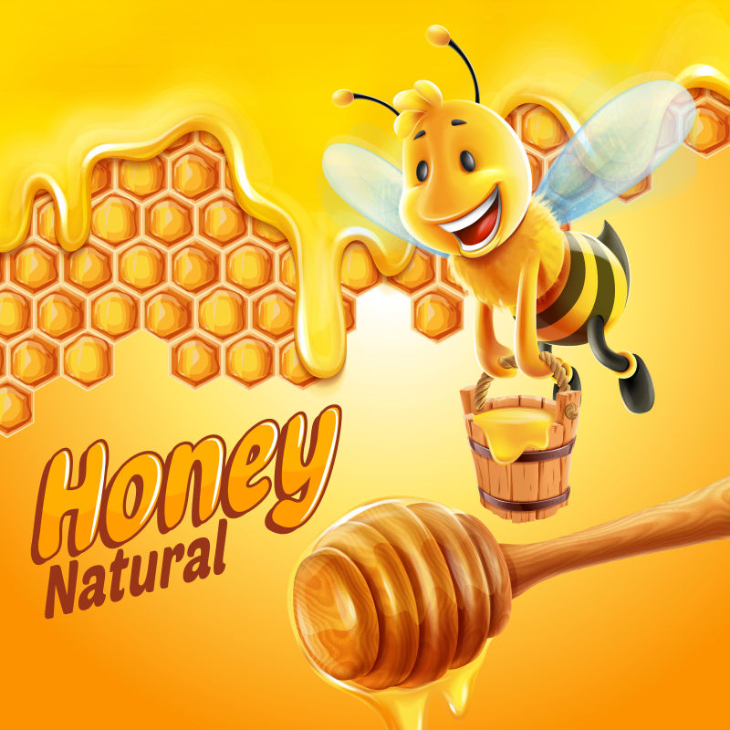 天然蜂蜜卡通封面矢量插图