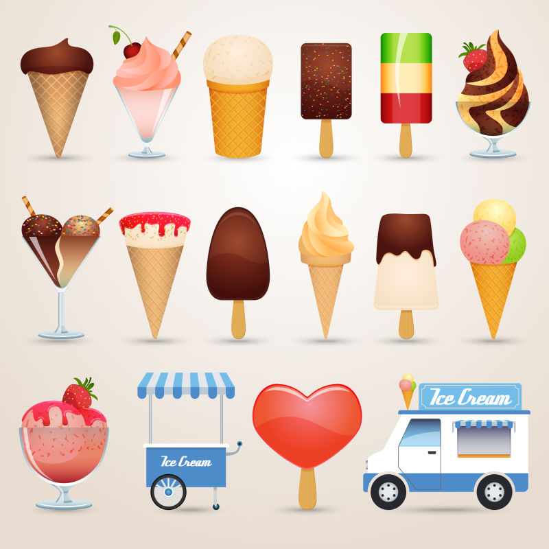 冰淇淋卡通图标集矢量