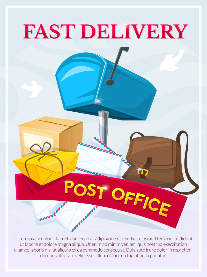 创意矢量卡通风格的邮局概念海报设计
