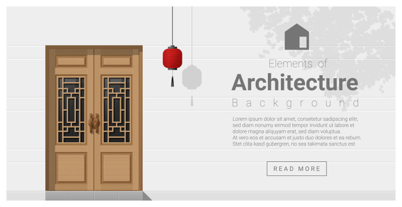 抽象矢量现代中式木门元素的建筑设计插图