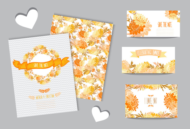 创意矢量橙色花卉元素的卡片设计