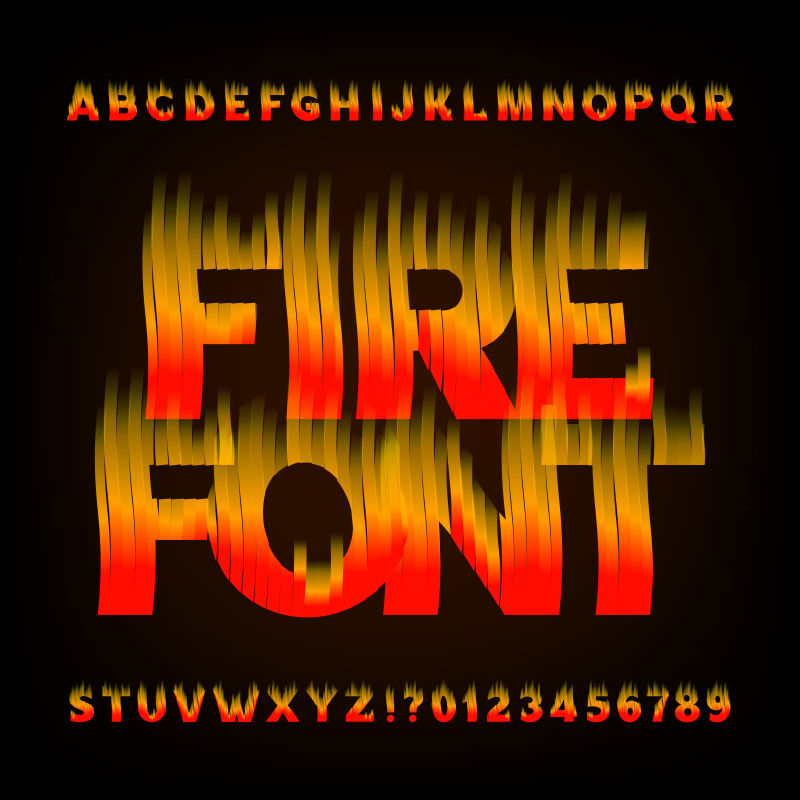 矢量抽象火焰元素的字母字体设计