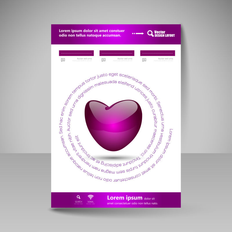 紫色心形图案宣传册矢量设计