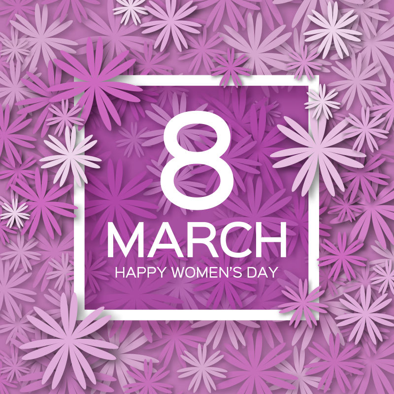 矢量紫色纸花元素的妇女节主题背景设计