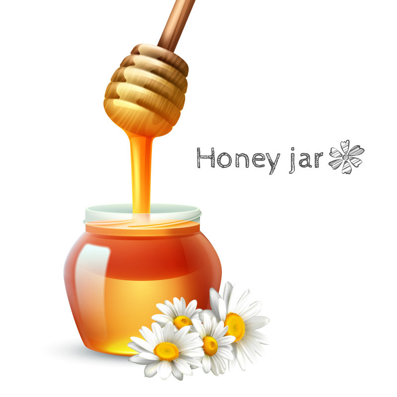 蜂蜜棒雏菊花瓶矢量插图