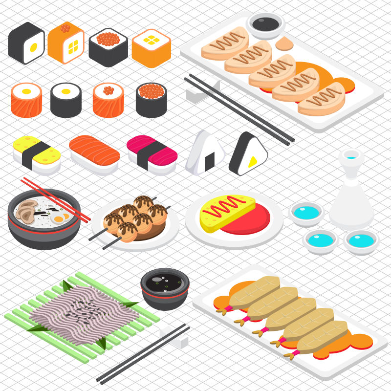 日本食品概念矢量等距插图
