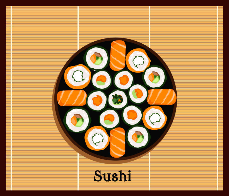抽象矢量平面风格的寿司插图