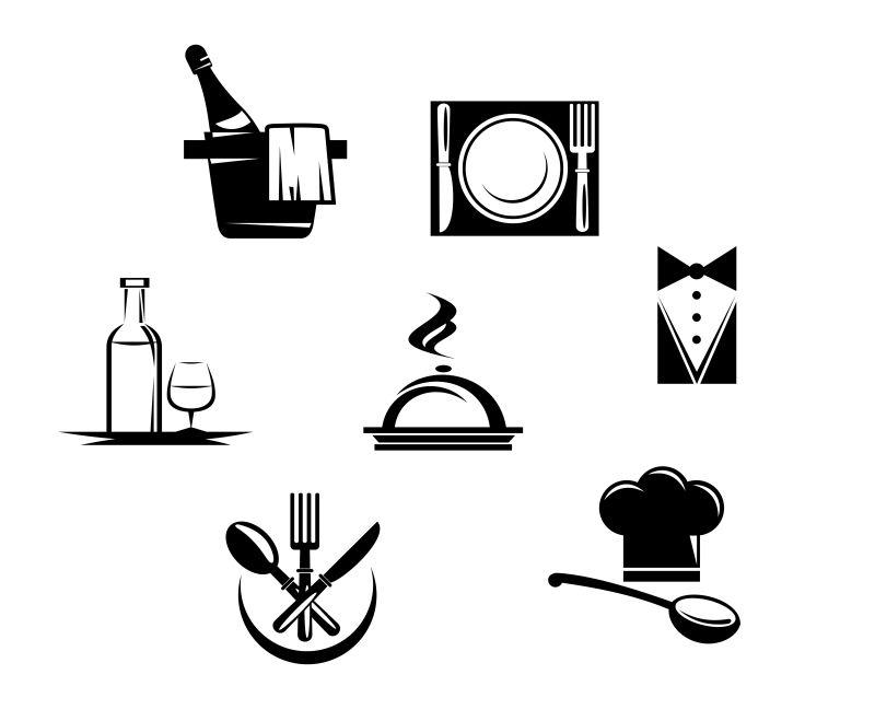 矢量餐厅图标和菜单元素