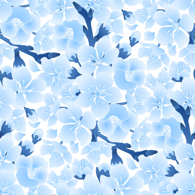 抽象矢量蓝色樱花设计无缝背景