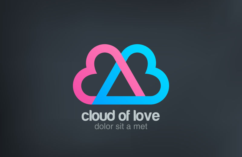 创意矢量爱心形状的云标志设计