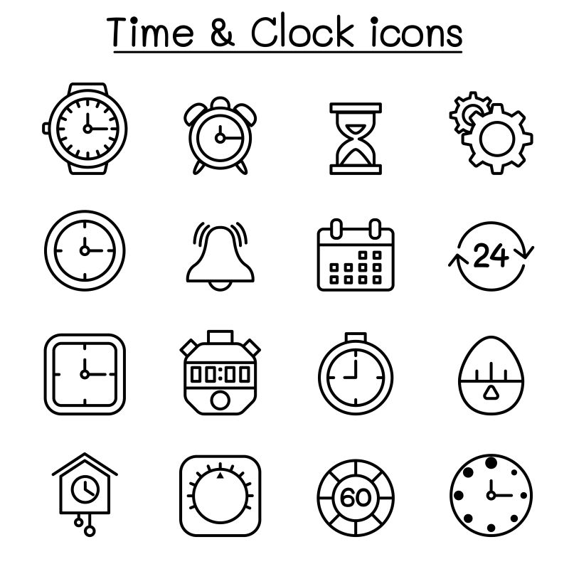 创意矢量细线风格的时钟图标设计