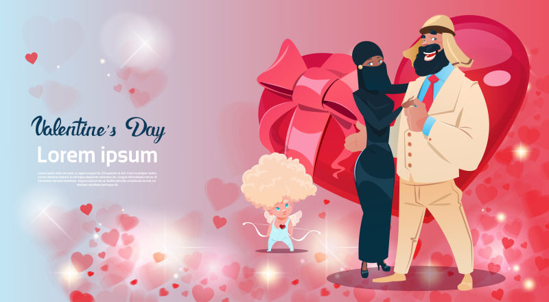 矢量阿拉伯情侣元素的情人节卡片设计
