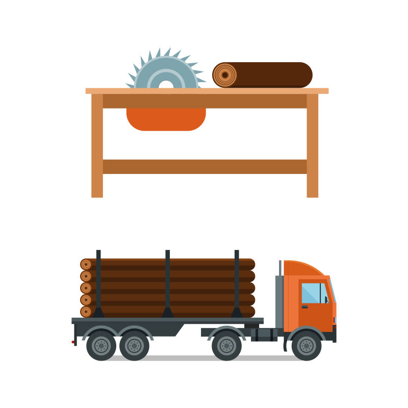 创意矢量现代伐木工具的卡车插图
