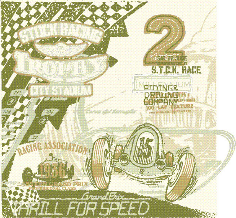 抽象矢量赛车主题的复古印刷设计插图