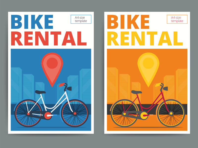 矢量自行车租赁主题的复古宣传单设计