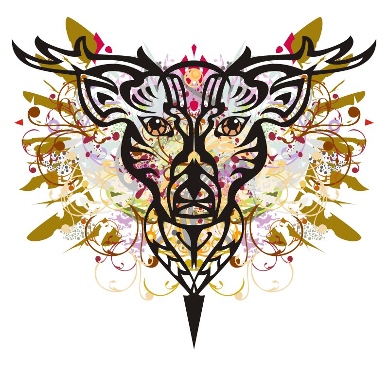 创意矢量图腾风格的鹿头艺术插图
