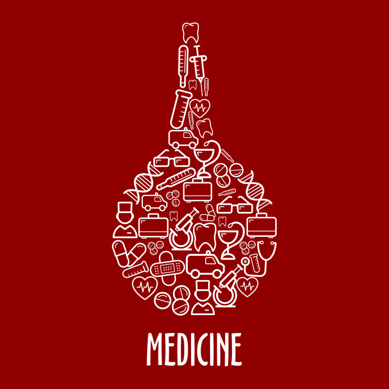 创意矢量医疗工具元素的平面排版插图设计