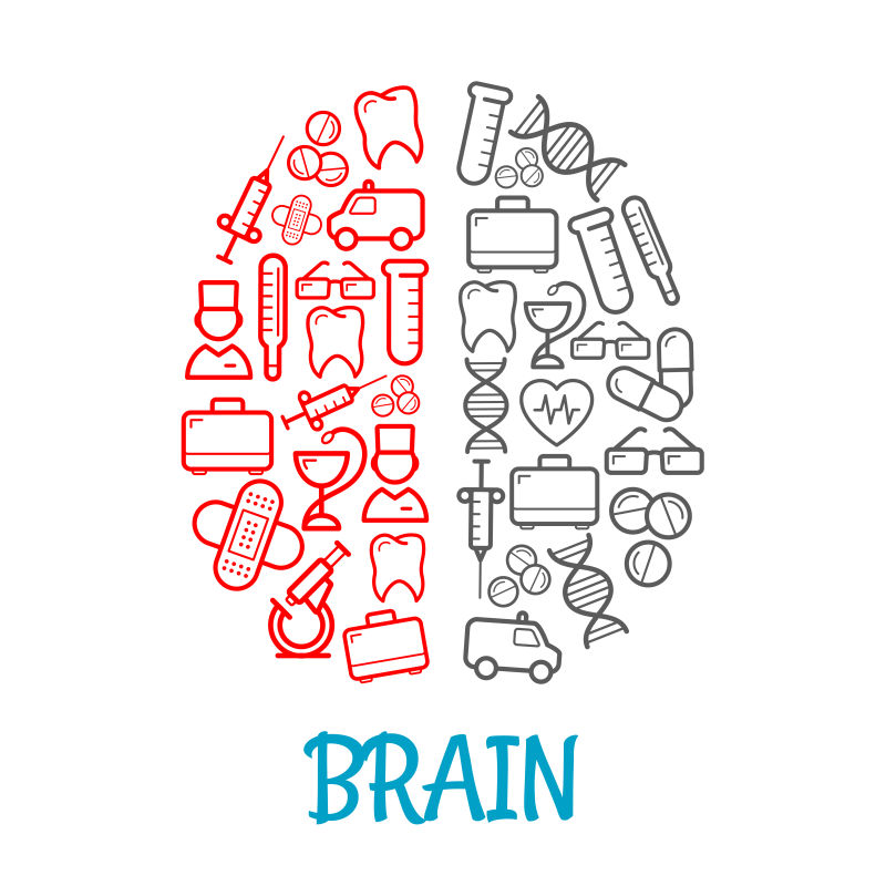 创意矢量医疗工具图标元素的大脑标志设计