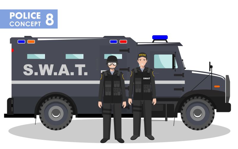 创意矢量卡通武装警察概念插图