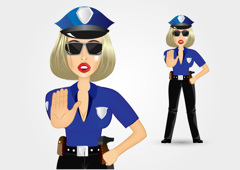抽象矢量卡通女警察插图