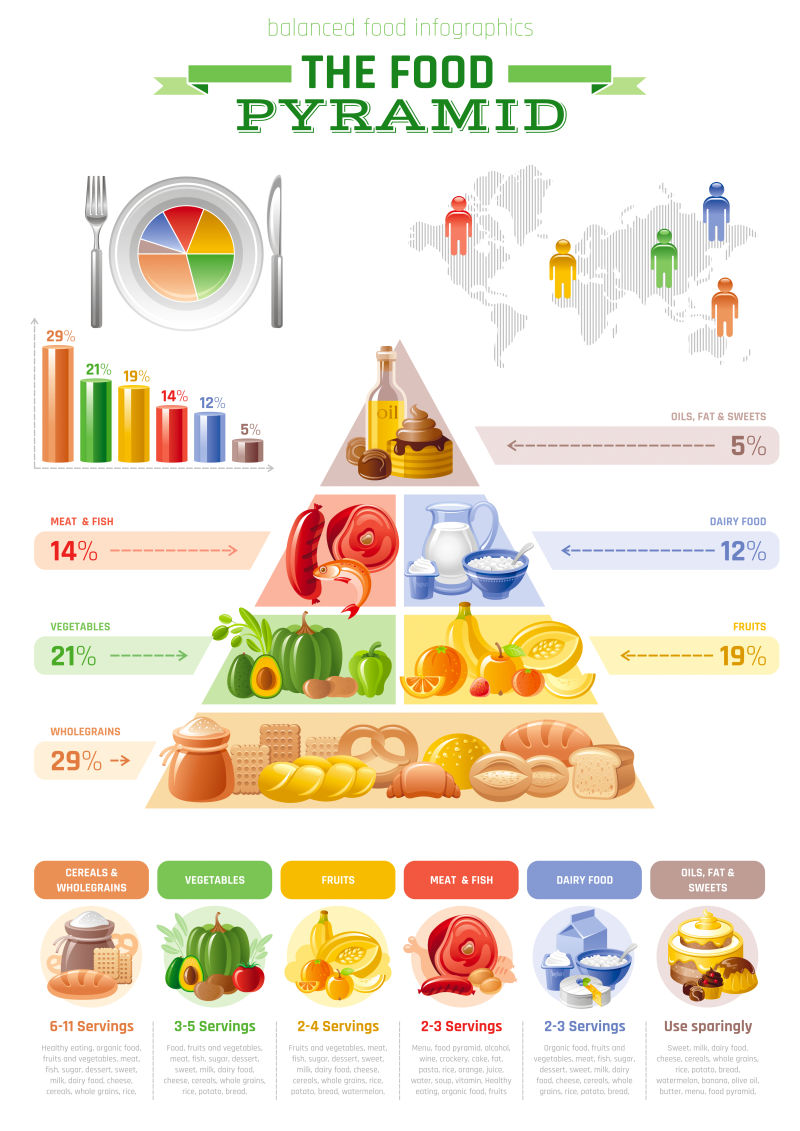 矢量图解食品金字塔信息图表与抽象图