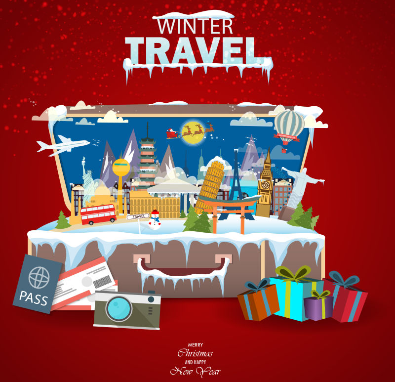 冬季旅行概念矢量插图设计