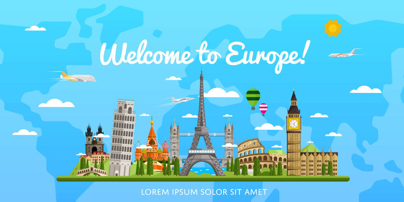 欧洲旅行海报插图矢量设计