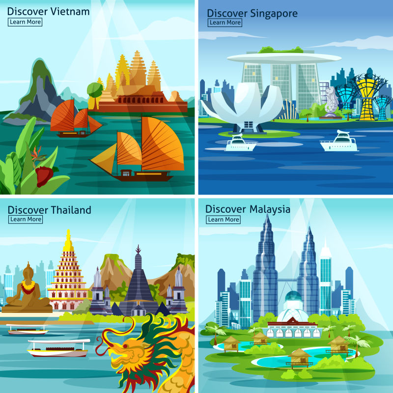 亚洲旅游概念插图矢量设计