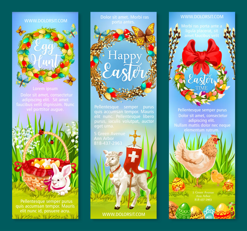 复活节假期和鸡蛋狩猎横幅模板集