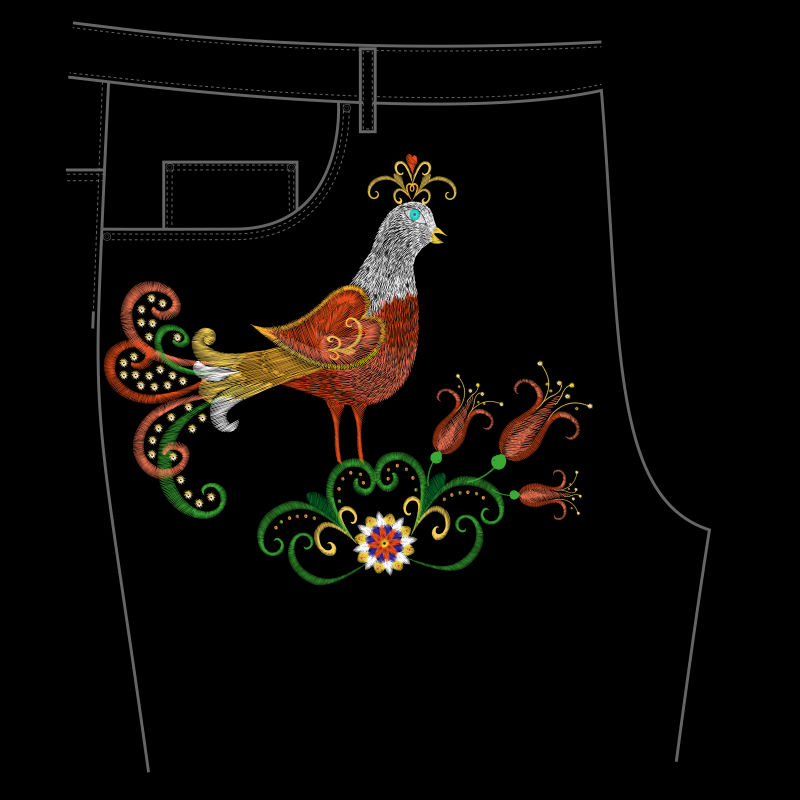 创意矢量现代彩色鸟元素刺绣插图设计
