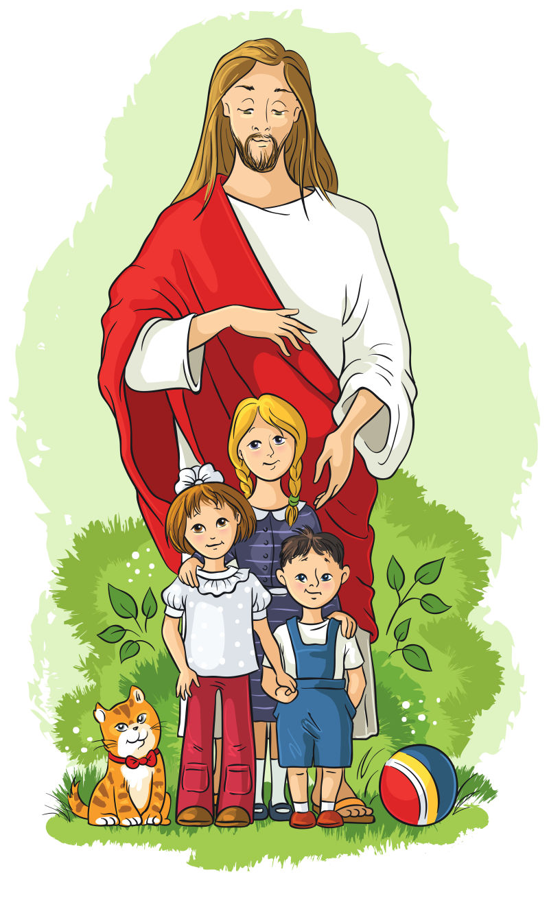 抽象矢量现代耶稣和孩子插图设计