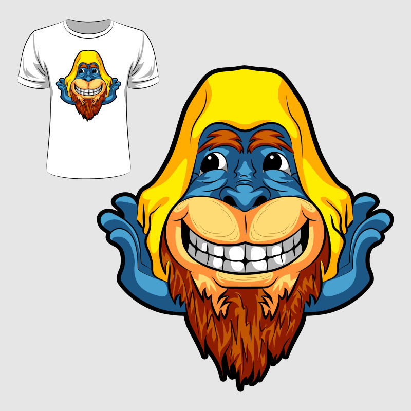 矢量创意卡通猴子元素的T恤图案设计