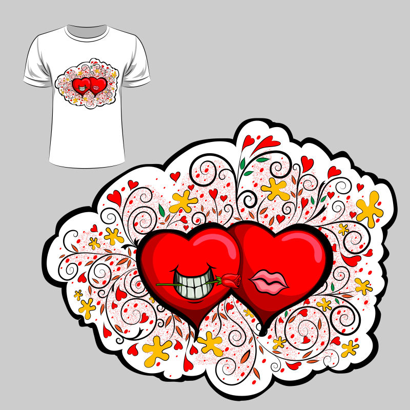 创意爱心元素的矢量T恤图案设计
