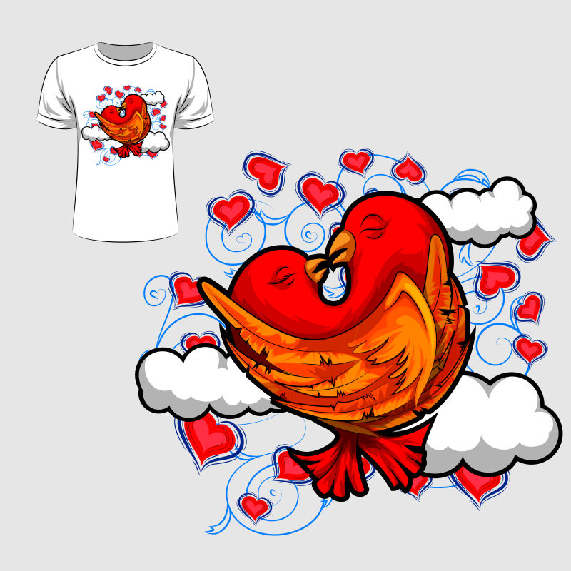 创意矢量卡通心脏元素的T恤图案设计