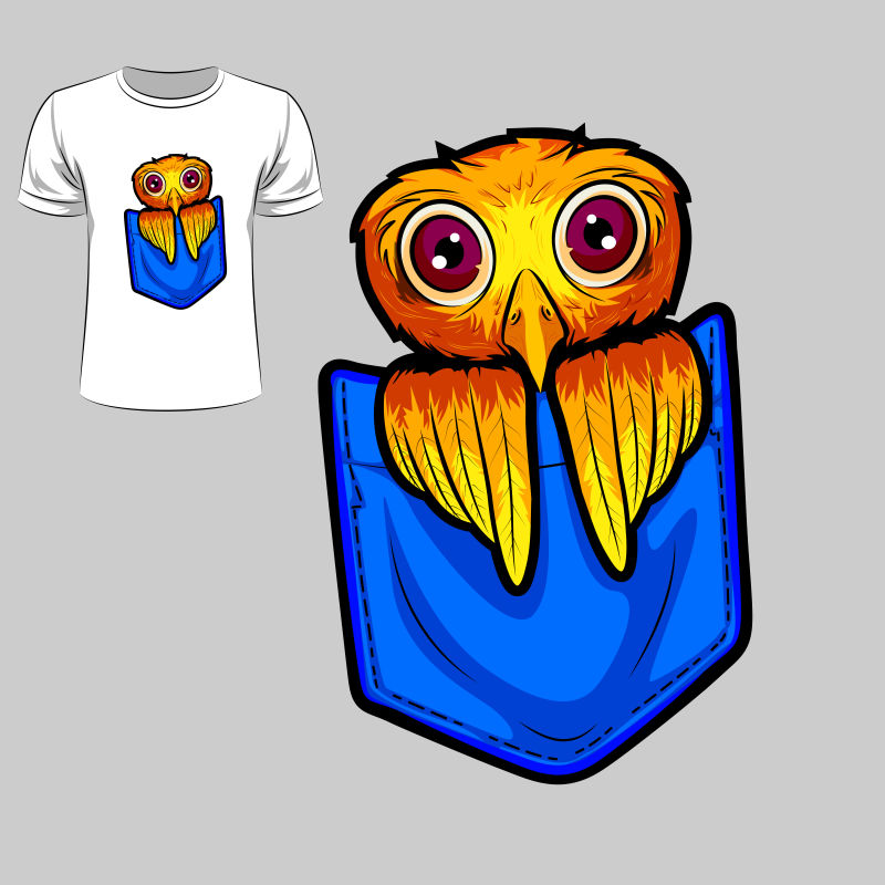创意矢量卡通猫头鹰元素的T恤图案设计