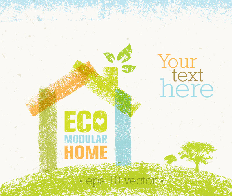 创意矢量生态住宅主题平面插图设计