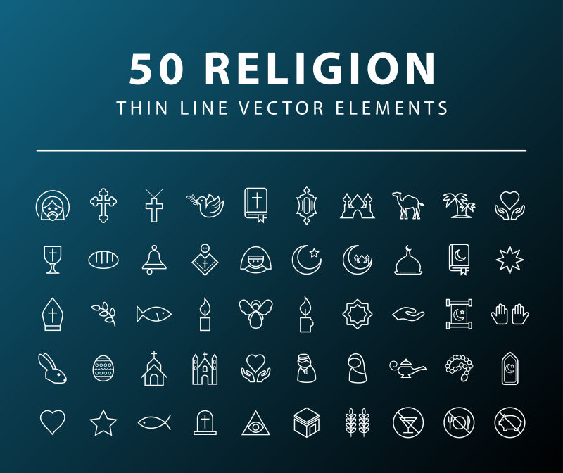 抽象矢量宗教主题的细线图标设计