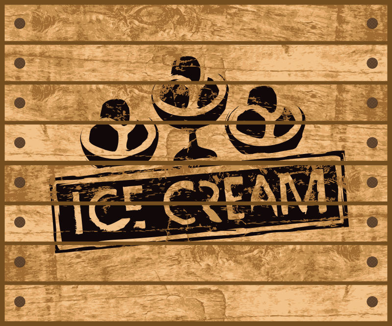 矢量复古木板上的冰淇淋插图设计