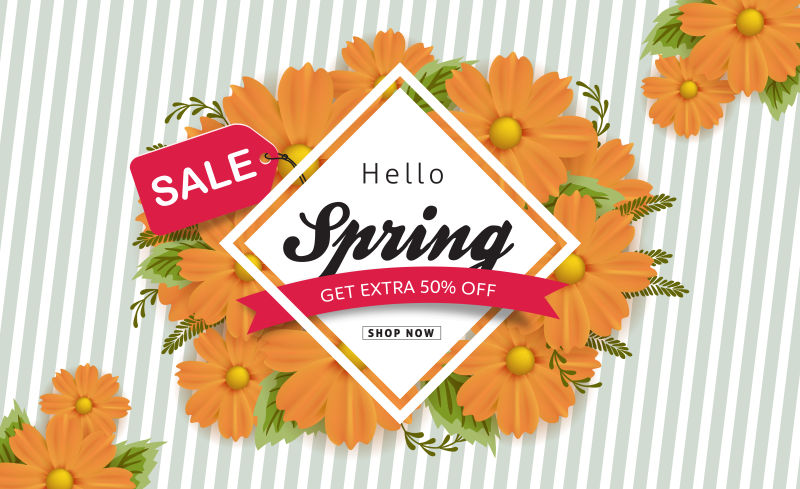 创意矢量花卉元素的春季销售海报
