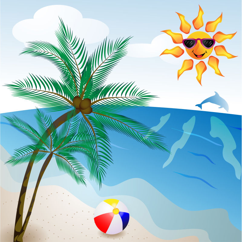 抽象矢量夏季度假海滩主题插图