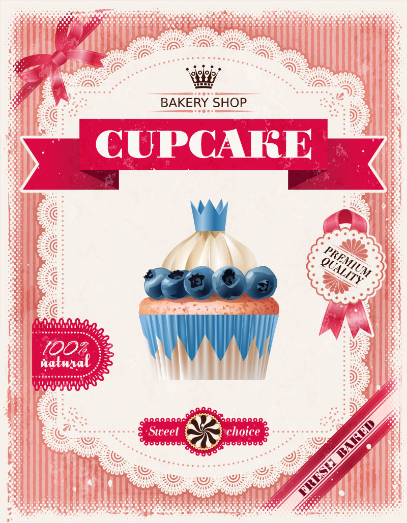 矢量蓝莓纸杯蛋糕的海报设计