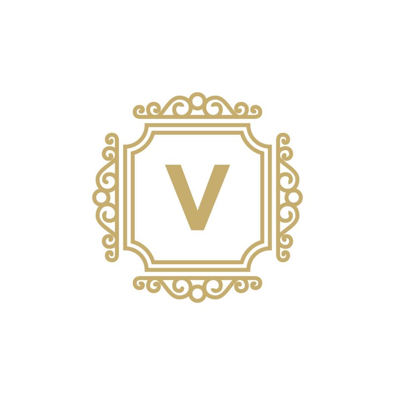 抽象矢量金色花纹元素的字母v标志设计