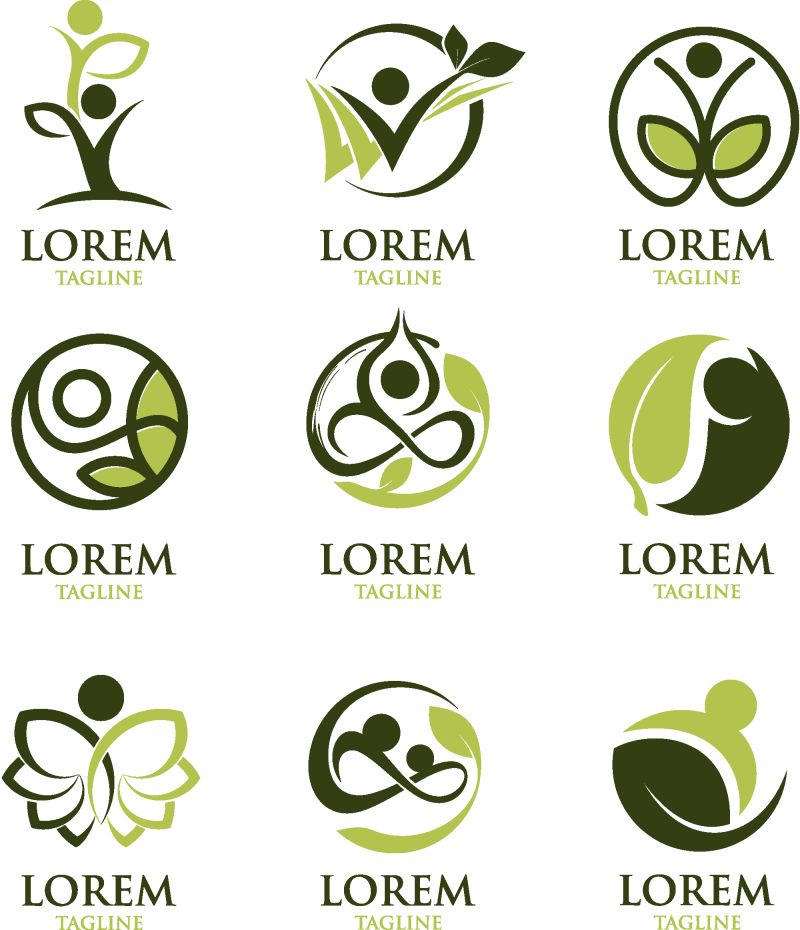 抽象矢量现代绿叶元素的瑜伽主题标志设计