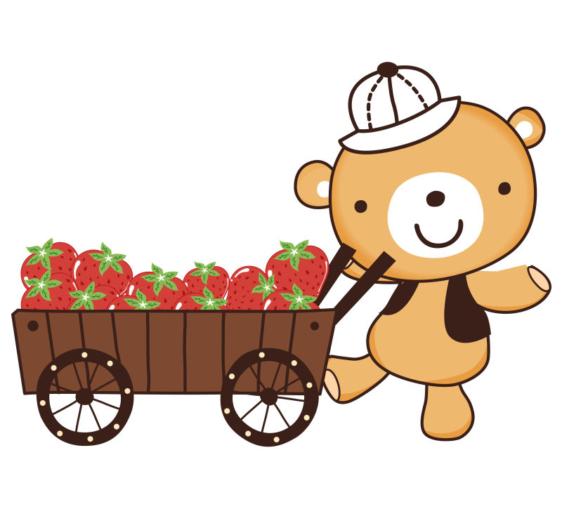 矢量推着草莓拖车的小熊