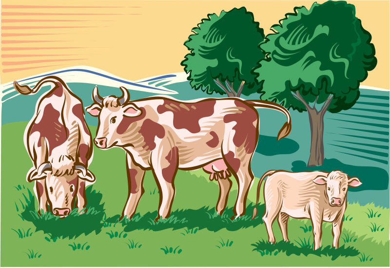 矢量创意农场中的奶牛插图设计