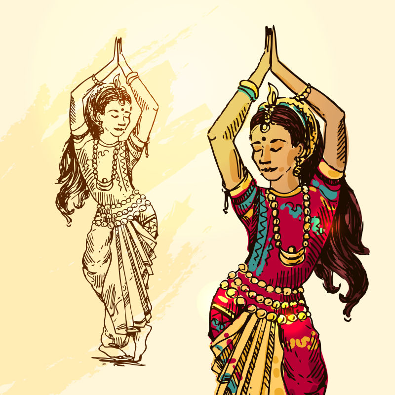 创意矢量现代女印度肚皮舞舞者插图